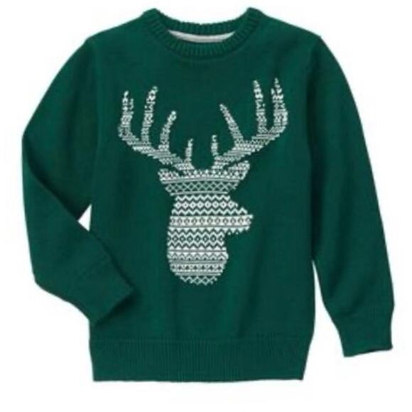 GYMBOREE Reindeer Knit Sweater Size 5-6 Green Winter Holiday Christmas Deer Crew - Picture 1 of 6